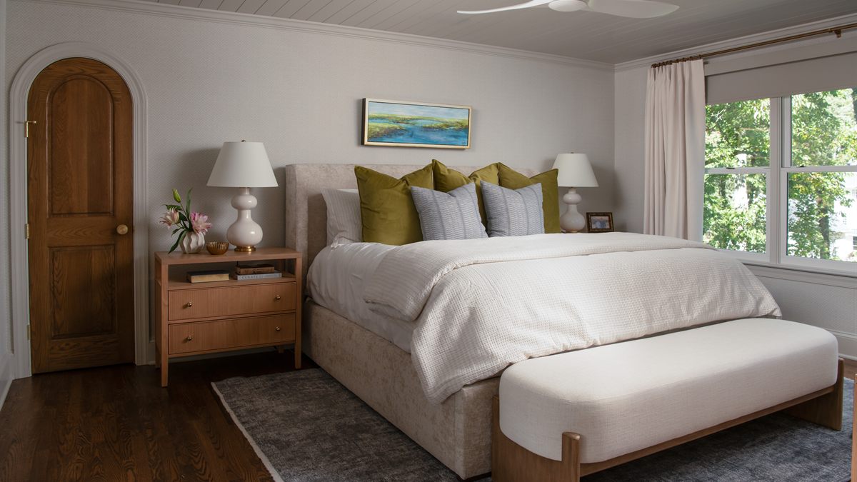 Primary bedroom of the Valencia Terrace renovation in SouthPark by Revival Construction