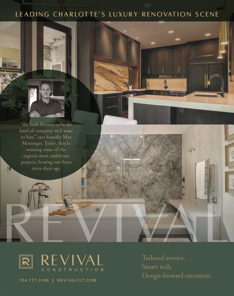 Full-page Revival Construction magazine feature: Leading Charlotte's luxury renovation scene