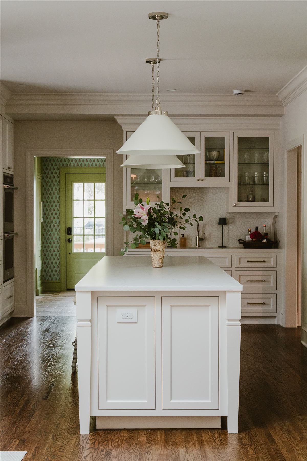 Designer kitchen with farmhouse sink, inset cabinetry and styled island, Charlotte editorial renovation