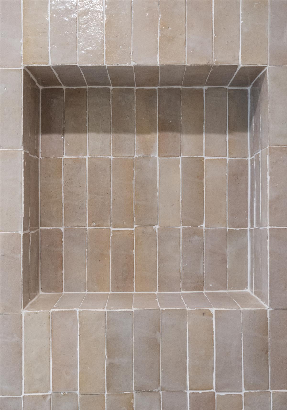 Handmade zellige tile niche in the shower, Charlotte ADU