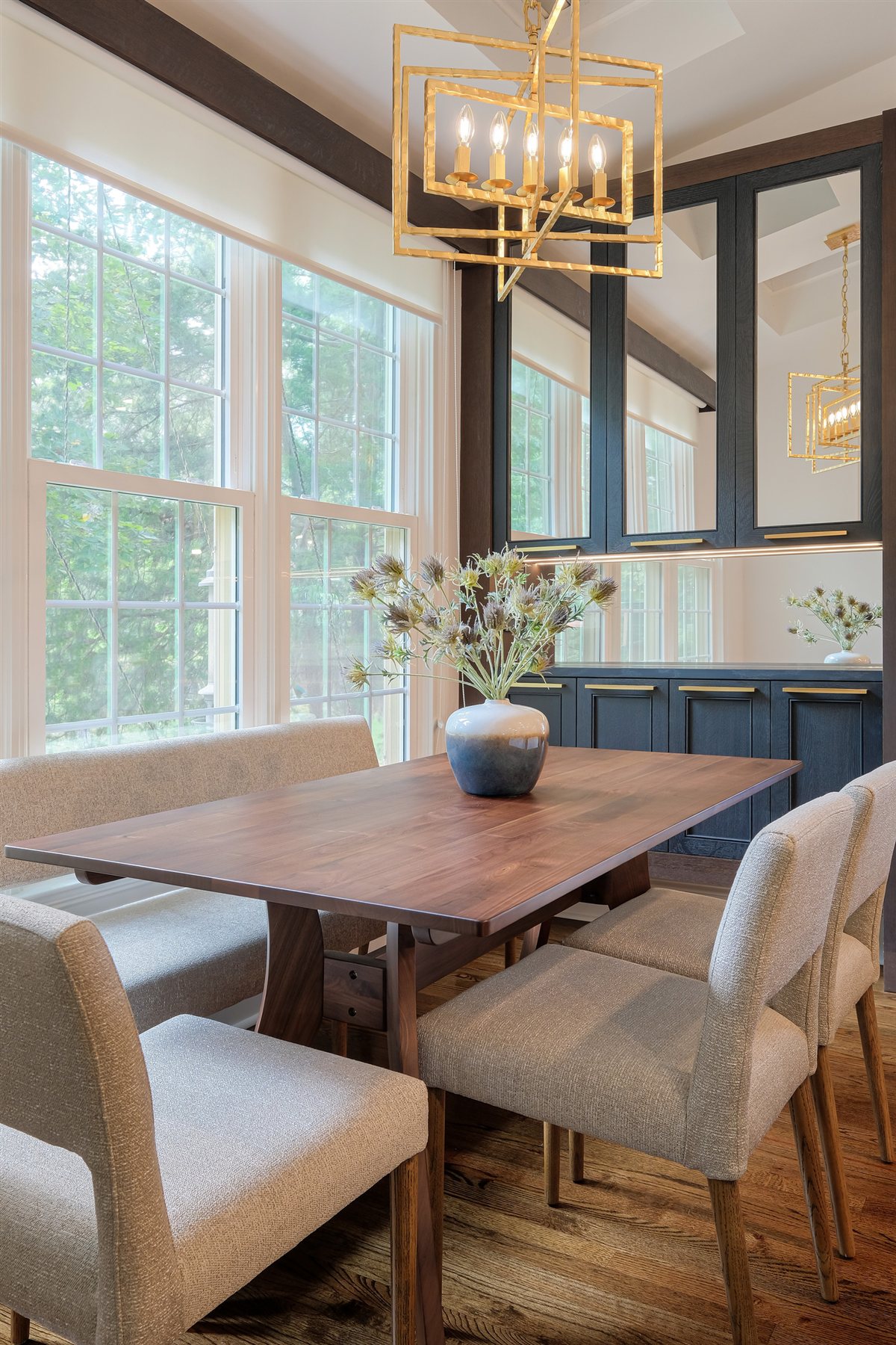 Breakfast room with a wood table and a brass lantern, Charlotte chef's kitchen