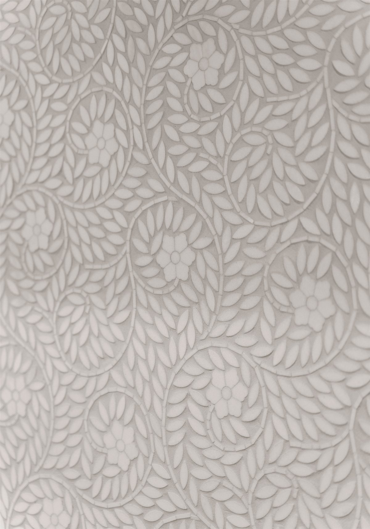 Botanical patterned tile backsplash detail, River Chase kitchen