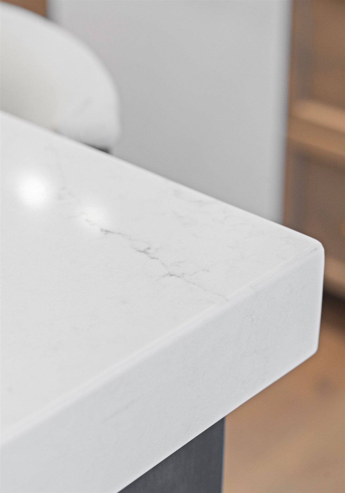 White countertop edge detail, River Chase kitchen