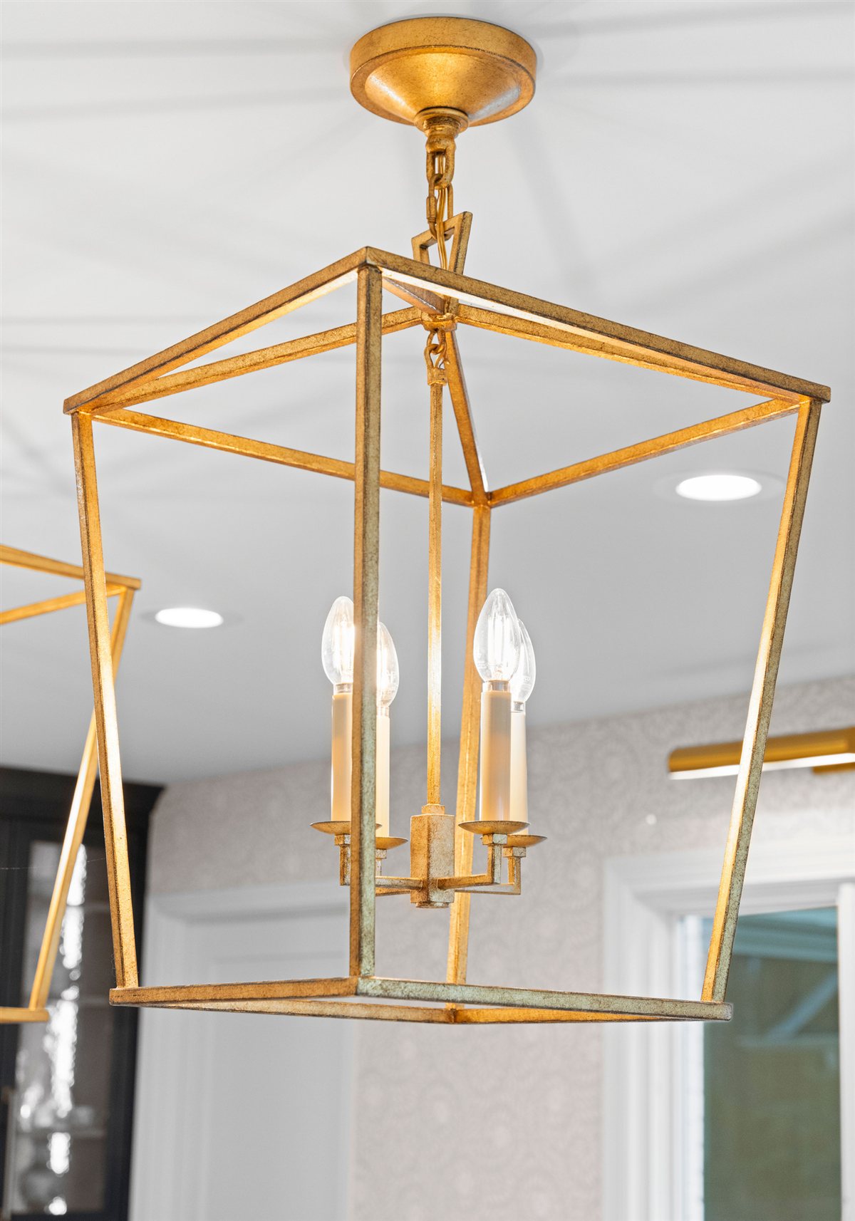 Brass lantern pendant light, River Chase kitchen