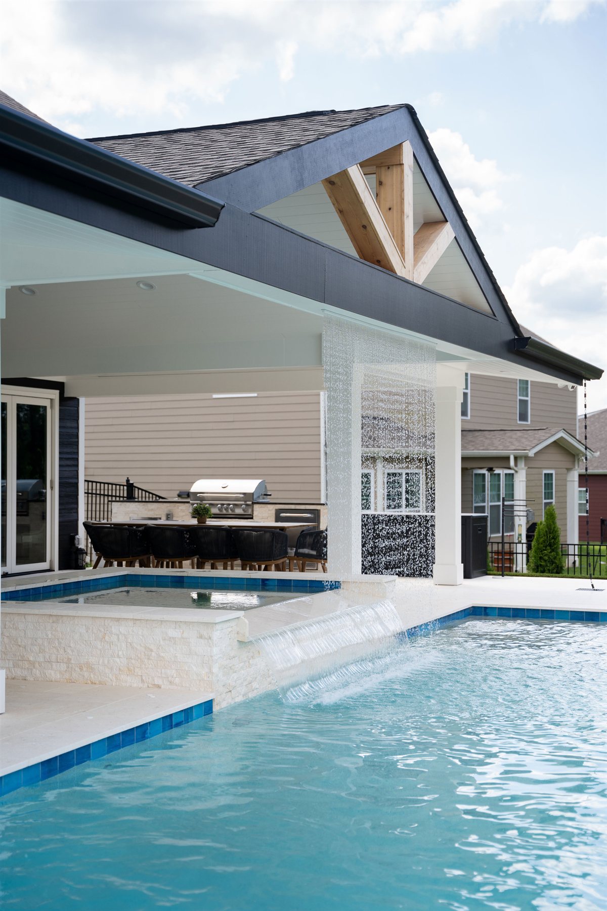 Pool and spa beside the porch, Denver outdoor living