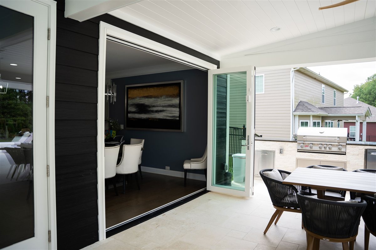 Folding doors connecting the kitchen to the porch, Denver outdoor living