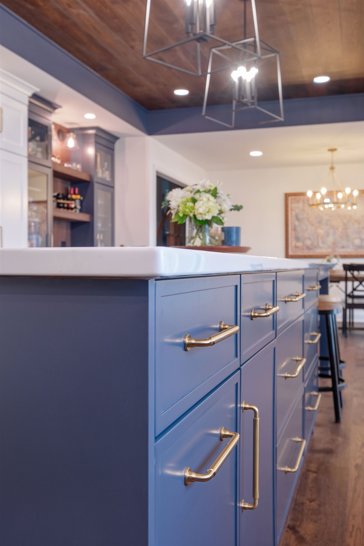 Blue drawer stack at the island, Moss Lake kitchen