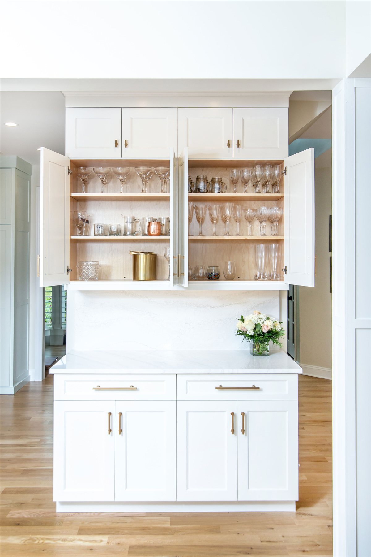Hutch with glassware storage and drawers, Monroe kitchen