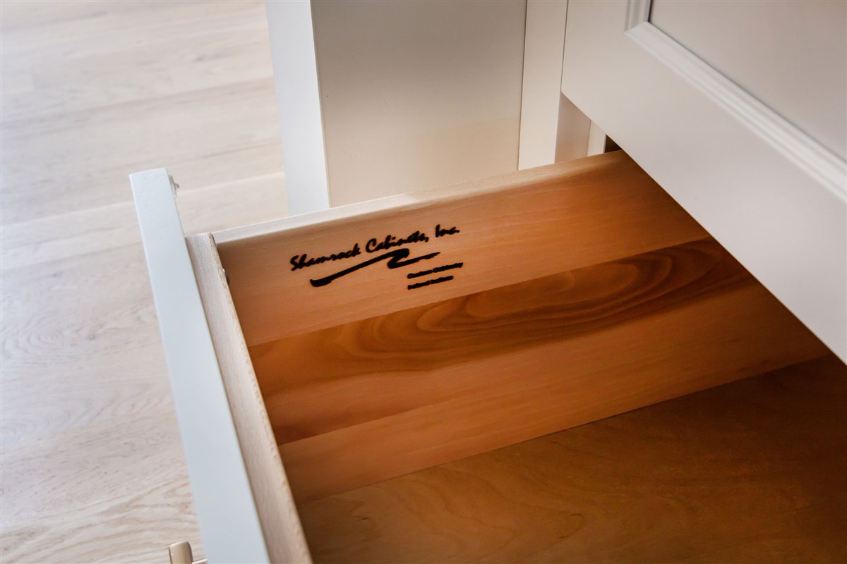Cabinetmaker's mark inside a wood drawer, Monroe kitchen