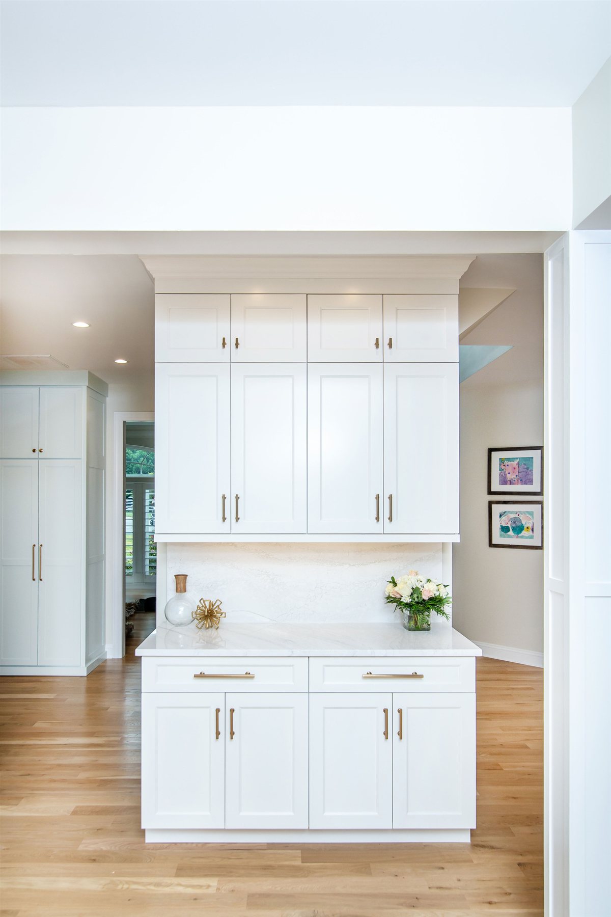 White built-in cabinet with drawers, Monroe kitchen