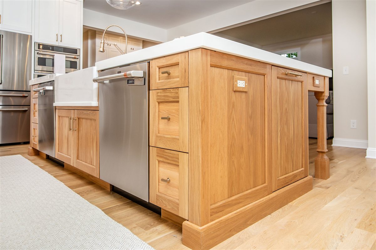 Wood island with drawers and a dishwasher, Monroe kitchen