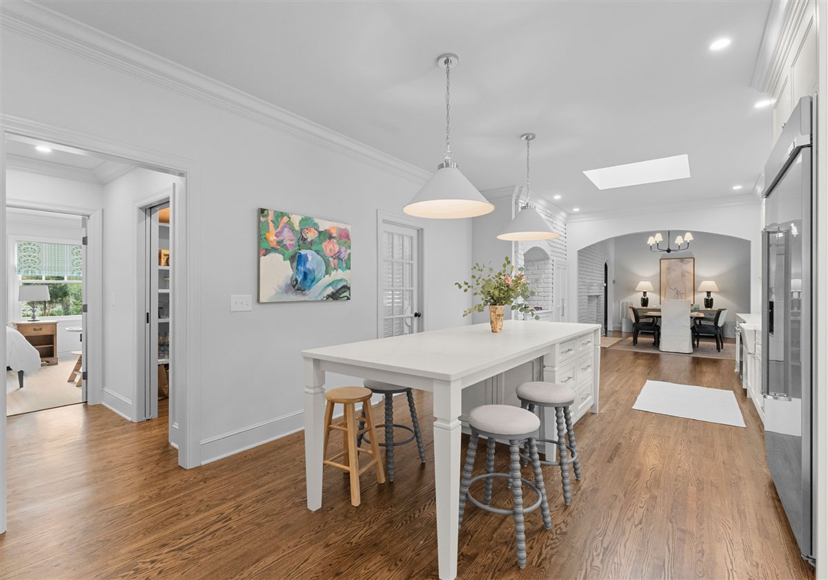 Kitchen island and arched doorway, Providence Park historic home