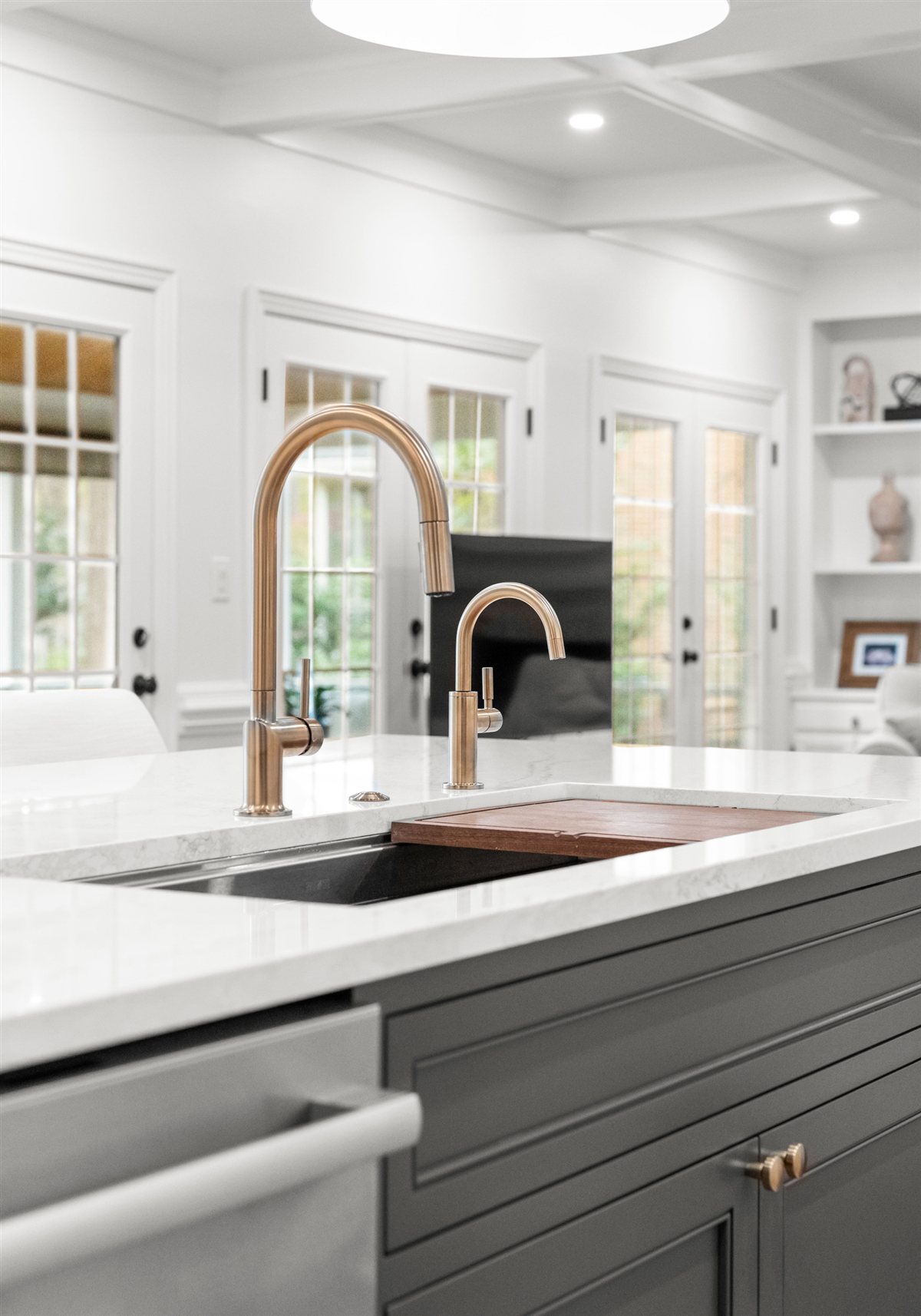 Brass faucet and white cabinetry, Providence Plantation kitchen