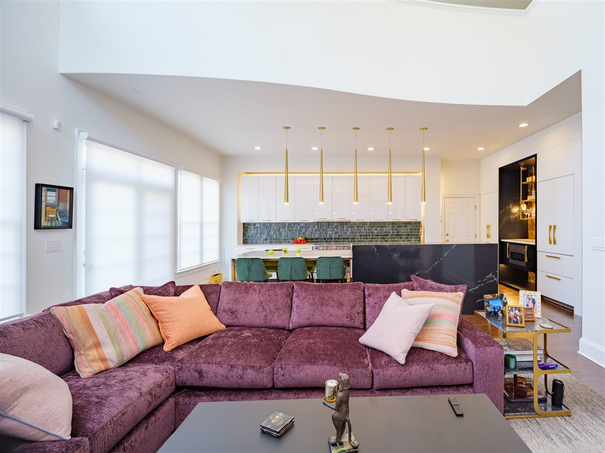 Sectional sofa facing the kitchen, SouthPark renovation