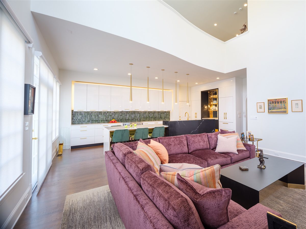 Living room sectional and coffee table, SouthPark renovation