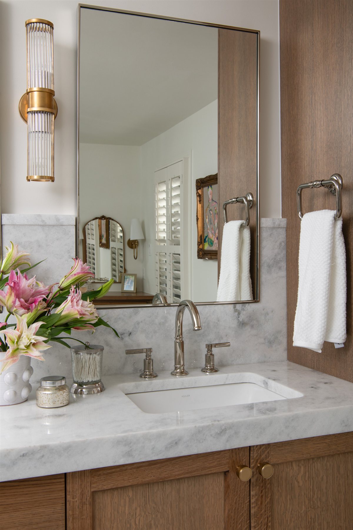 Vanity with a brass sconce, Valencia Terrace addition