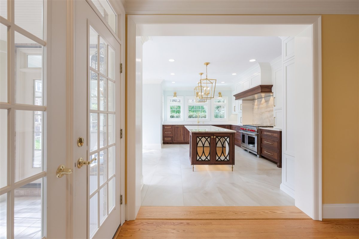View through French doors into the kitchen, Waxhaw kitchen