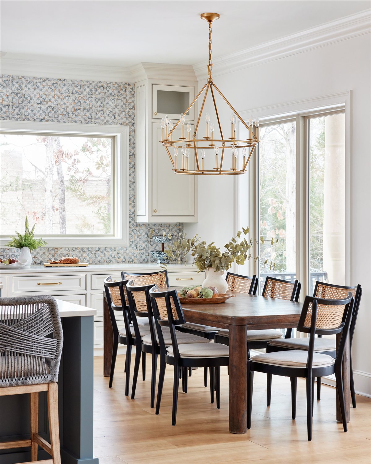 Breakfast area with a wood dining table beside the kitchen, Waxhaw renovation